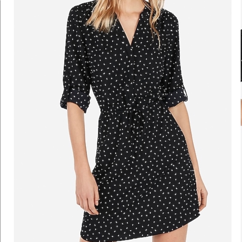 Express long sleeve tie waisted shirt dress.